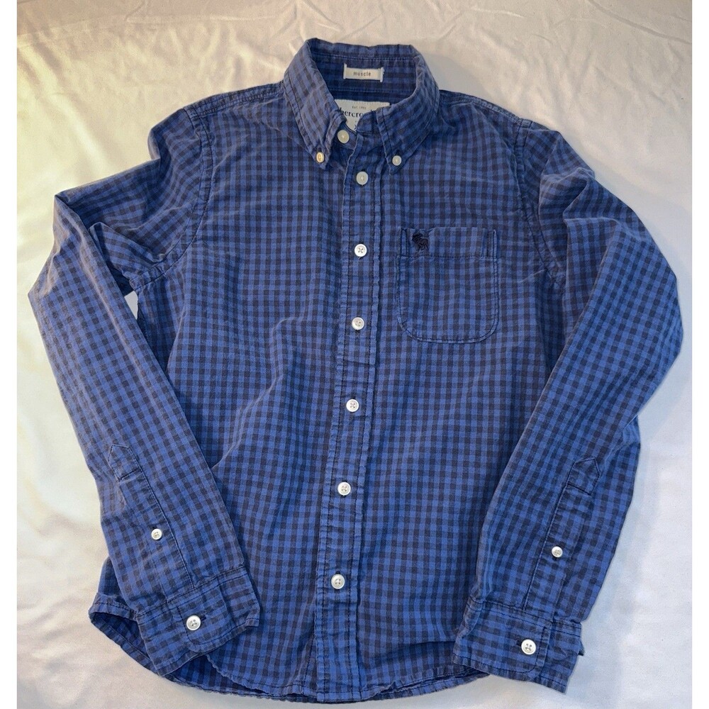 Abercrombie Size XL Boys Shirt Muscle Button Up Long Sleeve Casual Blue Plaid